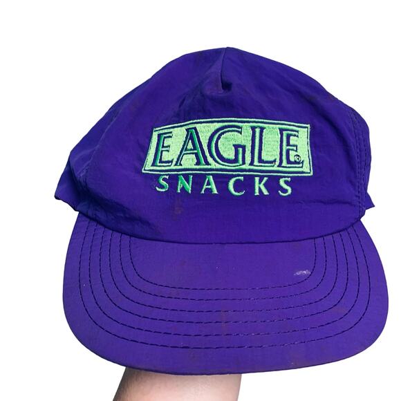 Made in the USA Vintage Eagle Snacks 90s Y2K Purple Lime Green Snapback Hat - Picture 1 of 5